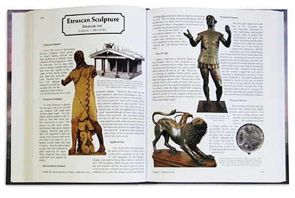 Example of a 2-page spread in the hardcover art history textbook for homeschoolers.
